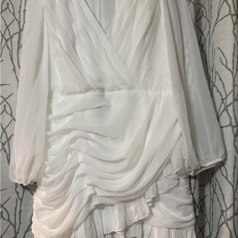 Showpo White Ruffled dress with Bishop Sleeves